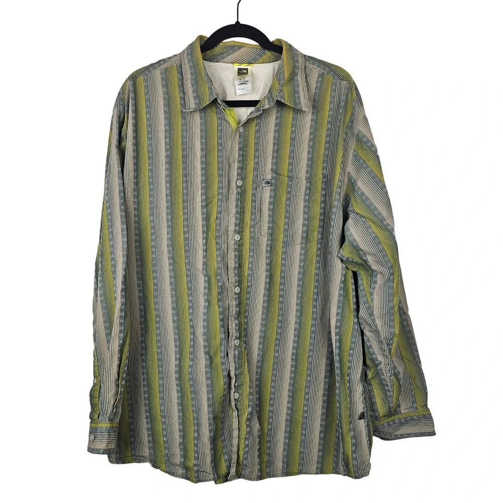 The North Face A5 Series Men's XL Green Striped Long Sleeve Button Up Shirt